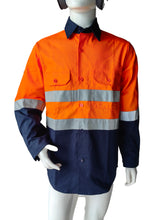 Load image into Gallery viewer, Uniforms & Work wear Two Tone Orange Navy Hi-Vis Work Shirt for Men- Long Sleeves