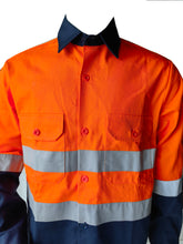 Load image into Gallery viewer, Uniforms & Work wear Two Tone Orange Navy Hi-Vis Work Shirt for Men- Long Sleeves