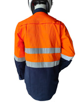 Load image into Gallery viewer, Uniforms & Work wear Two Tone Orange Navy Hi-Vis Work Shirt for Men- Long Sleeves