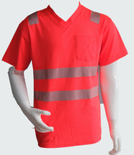 Load image into Gallery viewer, Hi Viz High Visibility V-Neck Short Sleeve Safety T-Shirt Reflective