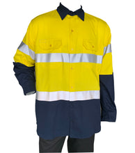 Load image into Gallery viewer, Uniforms & Work wear Two Tone Yellow Navy Hi-Vis Work Shirt for Men- Long Sleeves