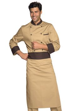 Biscuit chef jacket with cocoa brown border